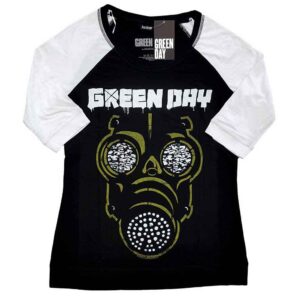 Green Day Green Mask Black & White Ladies Raglan T-Shirt SIZE - Ladies M