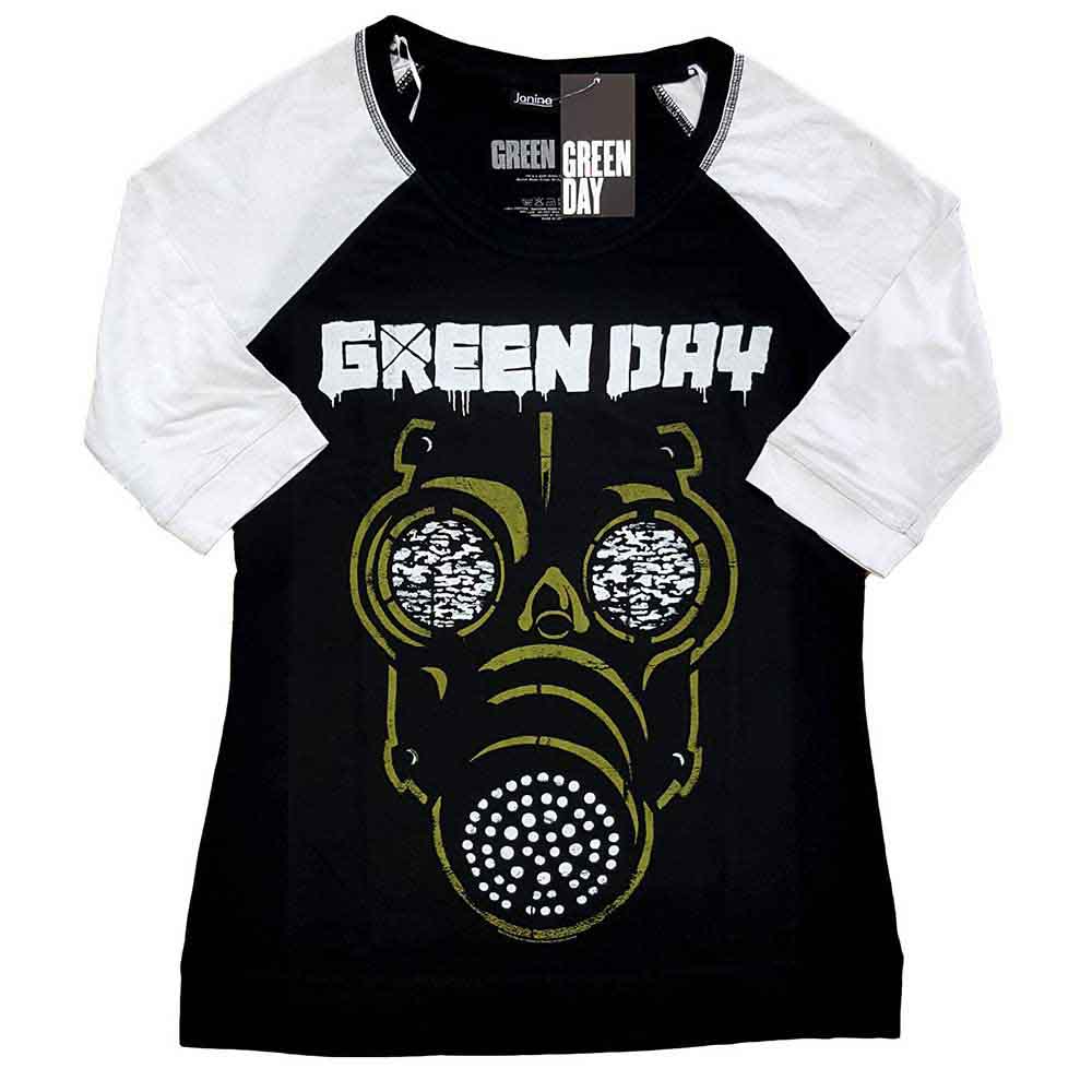 Green Day Green Mask Black & White Ladies Raglan T-Shirt SIZE – Ladies M