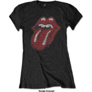 The Rolling Stones Classic Tongue Black Embellished Ladies T-Shirt SIZE - Ladies M