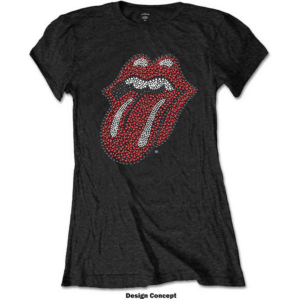 The Rolling Stones Classic Tongue Black Embellished Ladies T-Shirt SIZE – Ladies M