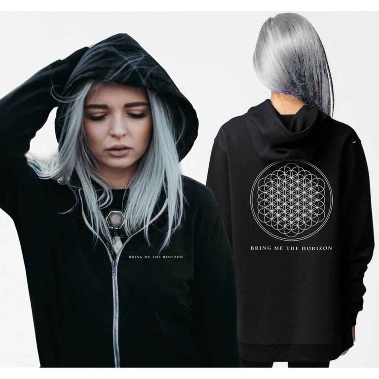 Bring Me The Horizon Flower of Life Black Back Print Ladies Zip Hoodie SIZE – Ladies S