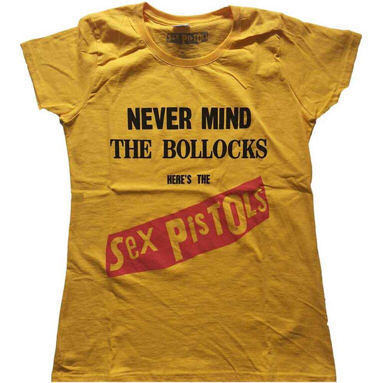 The Sex Pistols Never Mind the Bollocks Original Album Yellow Ladies T-Shirt SIZE – Ladies L