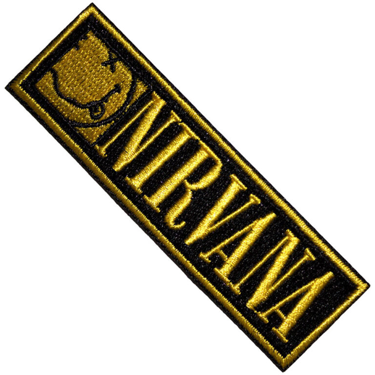 Nirvana Standard Patch: Logo & Happy Face Bordered Small