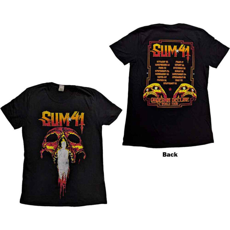 Sum 41 Unisex T-Shirt: Order In Decline Tour 2020 Candle Skull (Black) (Back Print & Ex-Tour) (Small) SIZE – S
