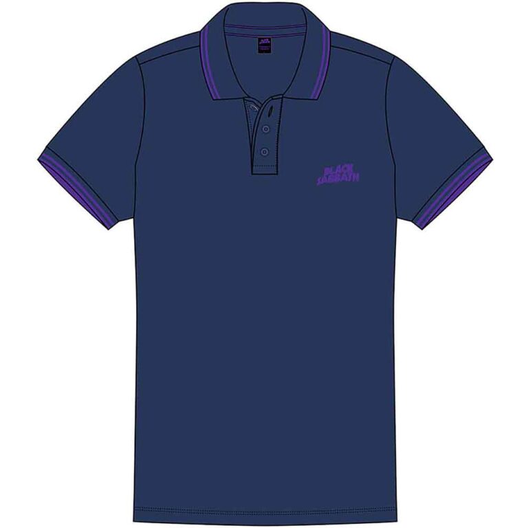 Black Sabbath Unisex Wavy Logo Navy Blue Polo Shirt SIZE – L