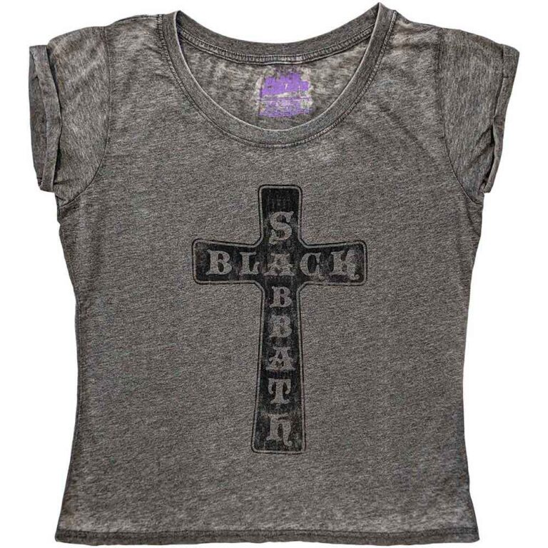 Black Sabbath Vintage Cross Charcoal Grey Ladies T-Shirt SIZE – Ladies M