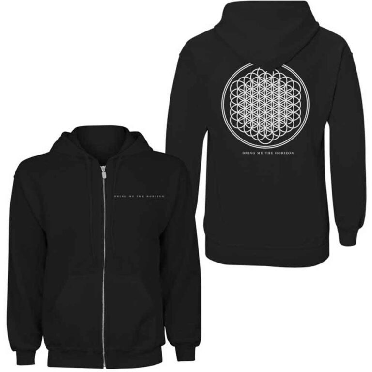 Bring Me The Horizon Flower of Life Black Back Print Zip Hoodie SIZE – L