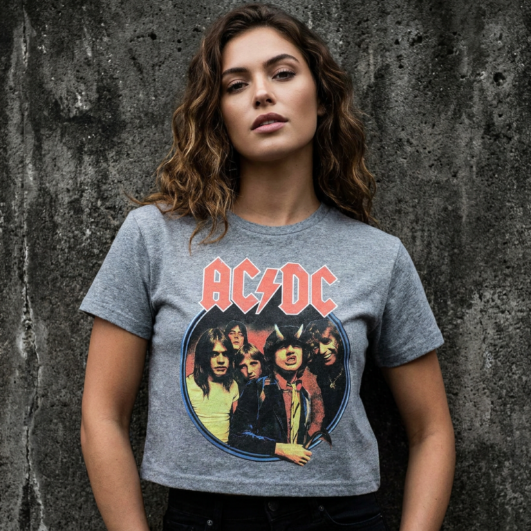 AC/DC Highway To Hell Circle Grey Ladies Crop Top