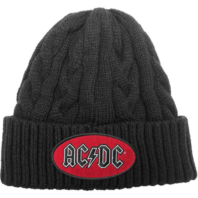 AC/DC Unisex Oval Logo Black Cable Knit Beanie Hat