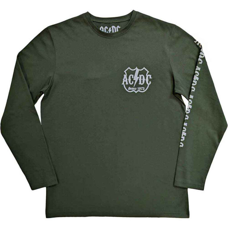 AC/DC Rock Or Bust Green Back & Sleeve Print Long Sleeve T-Shirt