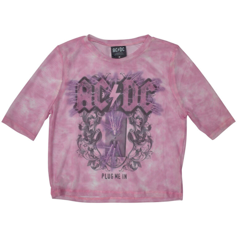 AC/DC Ladies Mesh Crop Top: Plug Me In Pink T-Shirt