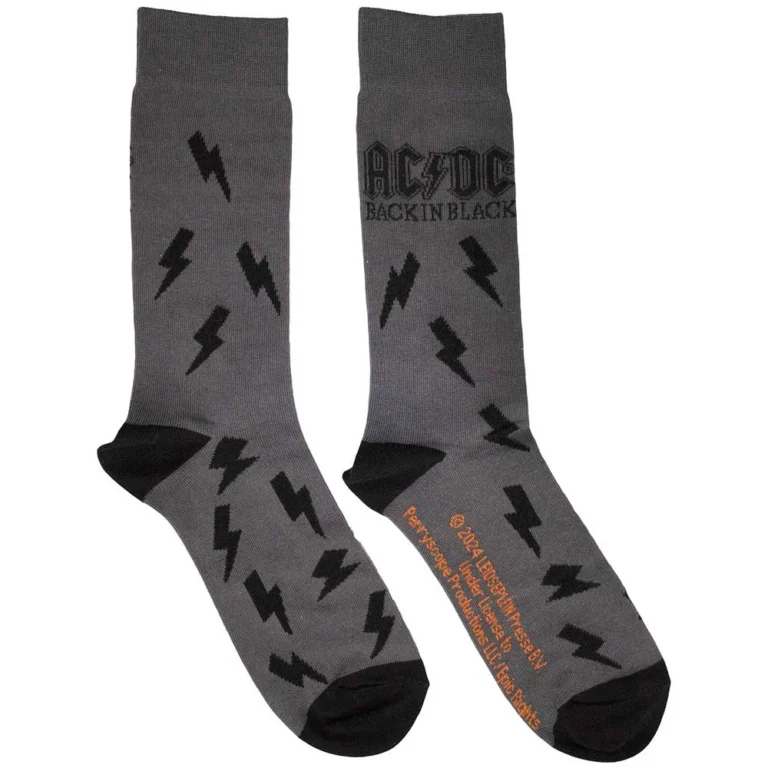 AC/DC Unisex Back in Black Bolts Charcoal Grey UK Size 6 – 11 Socks