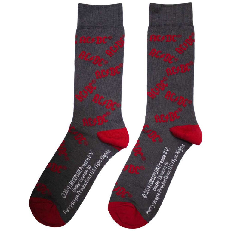 AC/DC Unisex Logo Pattern Charcoal Grey UK Size 6 – 11 Socks
