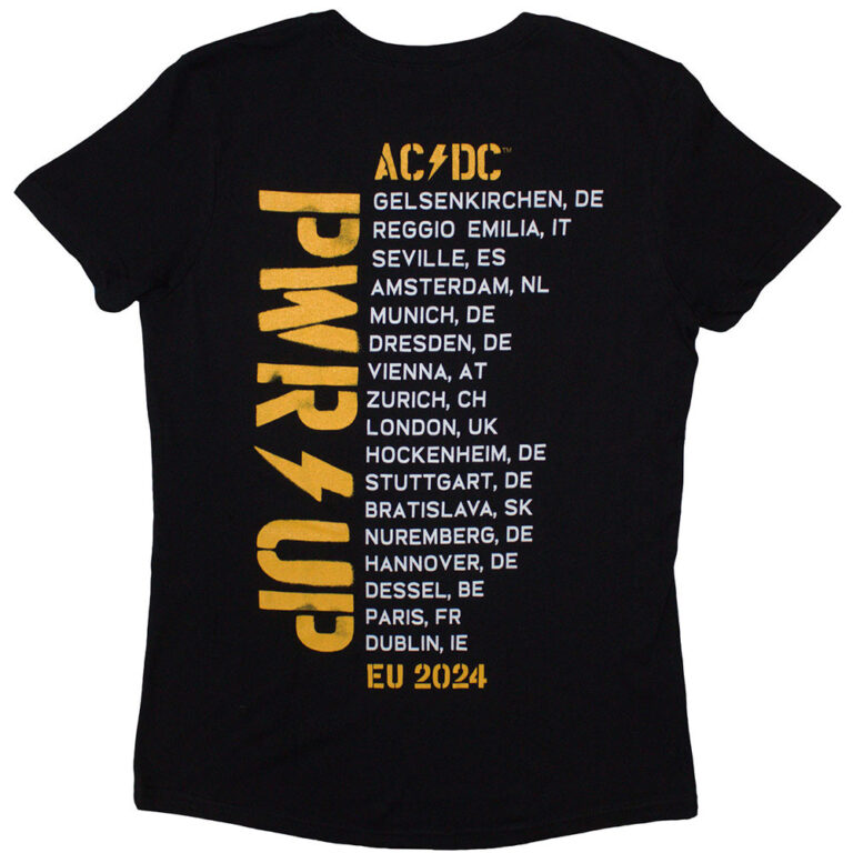 AC/DC Angus Triangle PWR-UP EU Tour ’24 Black Back Print & Ex-Tour Ladies T-Shirt