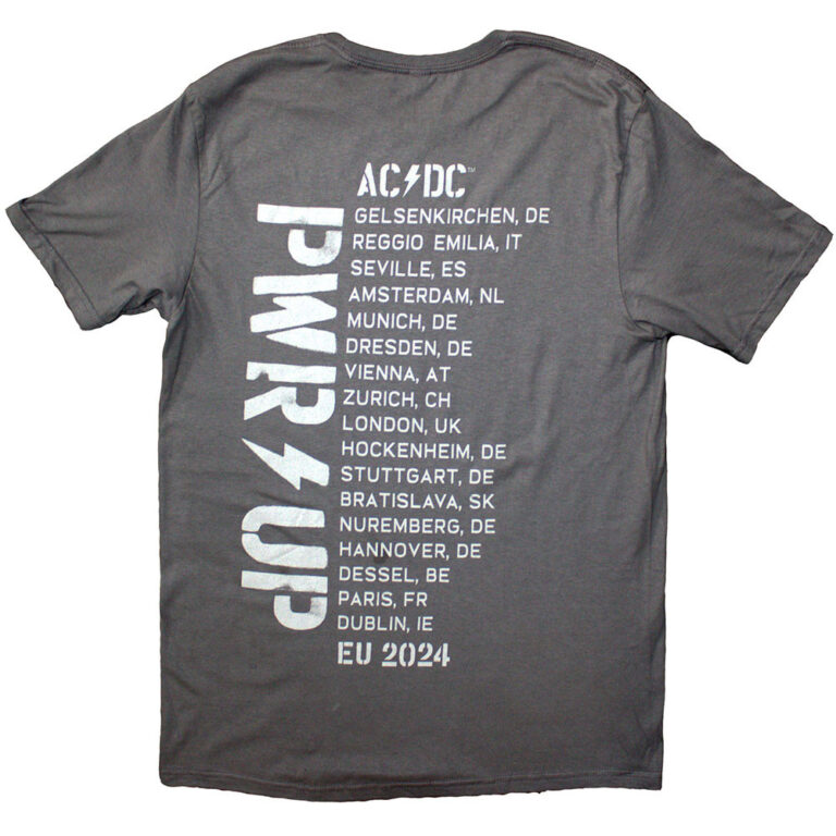 AC/DC Logo PWR-UP EU Tour ’24 Grey Back Print & Ex-Tour T-Shirt