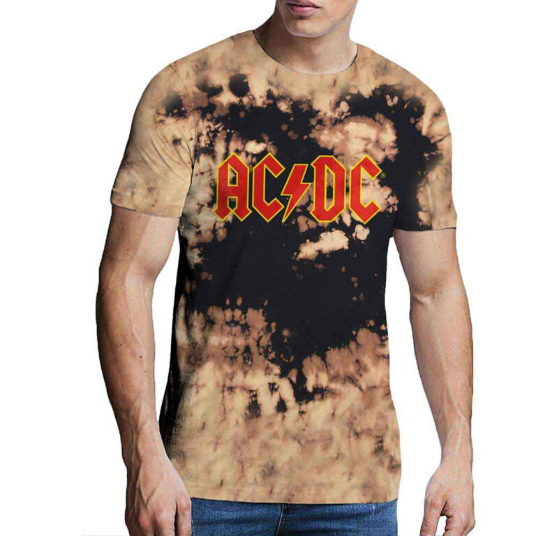 AC/DC Logo Dip Dye Tan And Black Wash Collection T-Shirt
