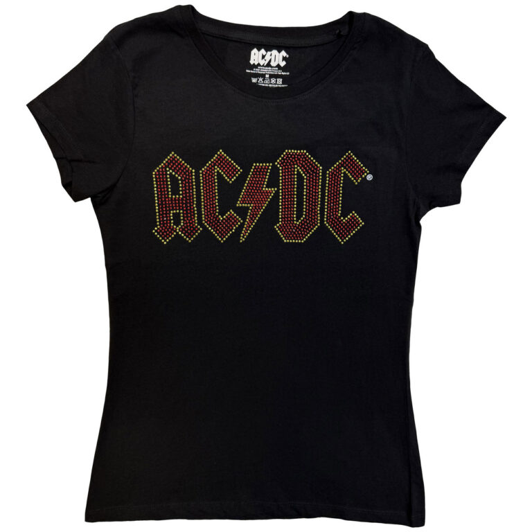 AC/DC Full Colour Logo Black Embellished Ladies T-Shirt