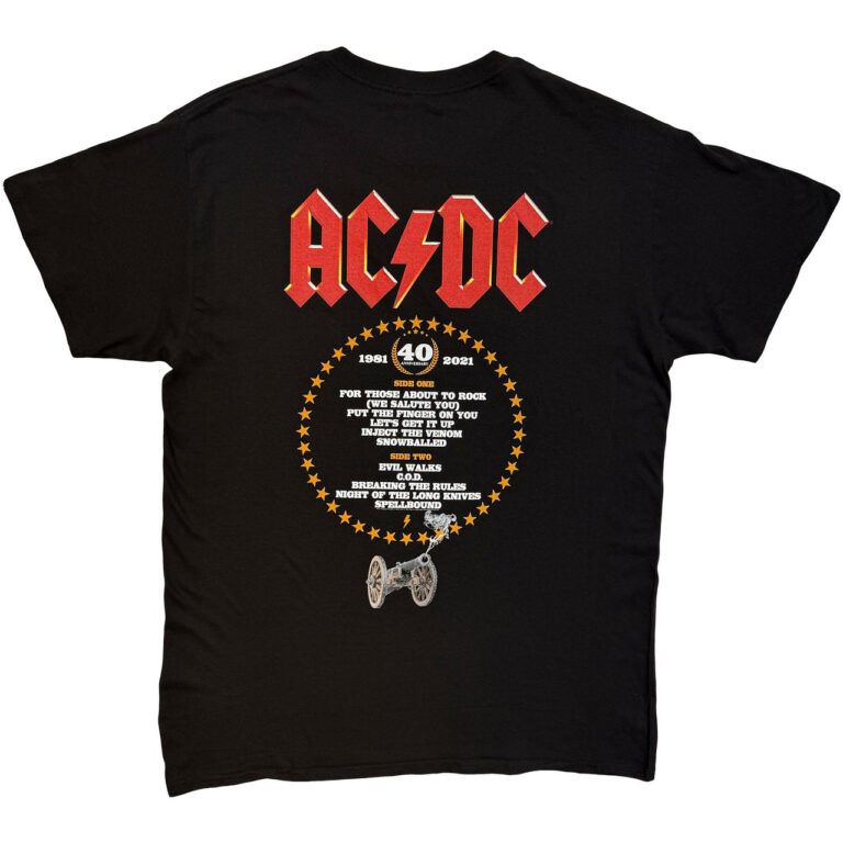AC/DC FTATR 40th Flaming Black Back Print T-Shirt