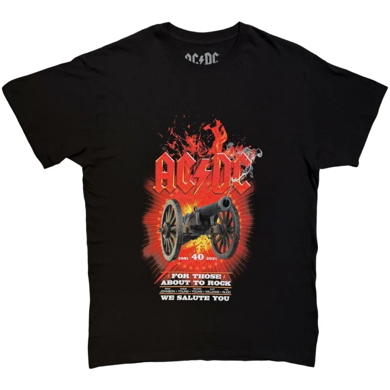 AC/DC FTATR 40th Flaming Black Back Print T-Shirt