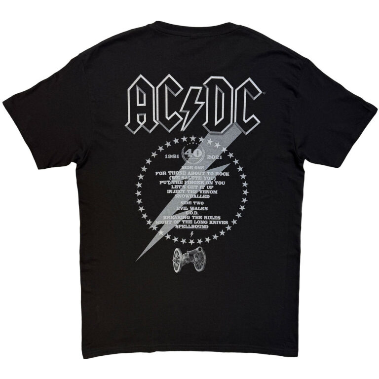 AC/DC FTATR 40th Monochrome Black Back Print T-Shirt