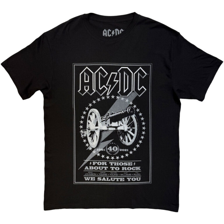 AC/DC FTATR 40th Monochrome Black Back Print T-Shirt