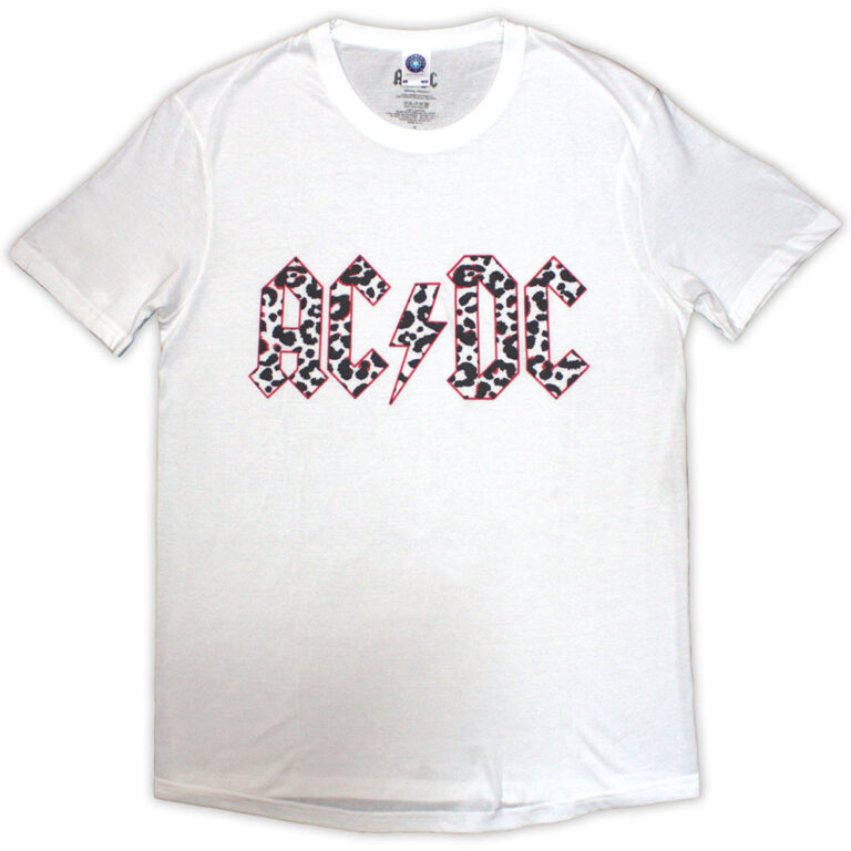 AC/DC Mono Leopard Print Logo White Ladies T-Shirt