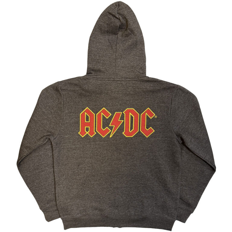 AC/DC Logo Charcoal Grey Back Print Zip Hoodie