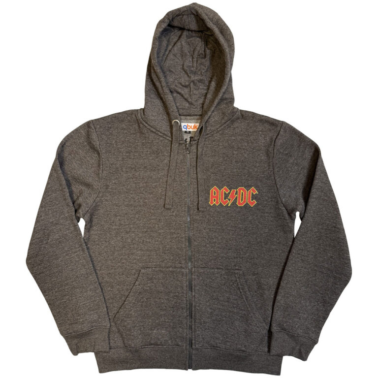 AC/DC Logo Charcoal Grey Back Print Zip Hoodie