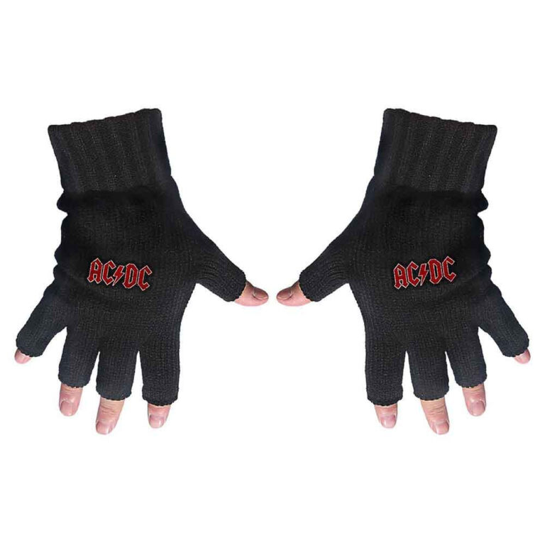 AC/DC Unisex Classic Red Logo Black Fingerless Gloves