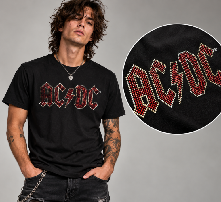 AC/DC Full Colour Logo Black Embellished T-Shirt