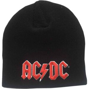 AC/DC Unisex Red 3D Logo Black Beanie Hat