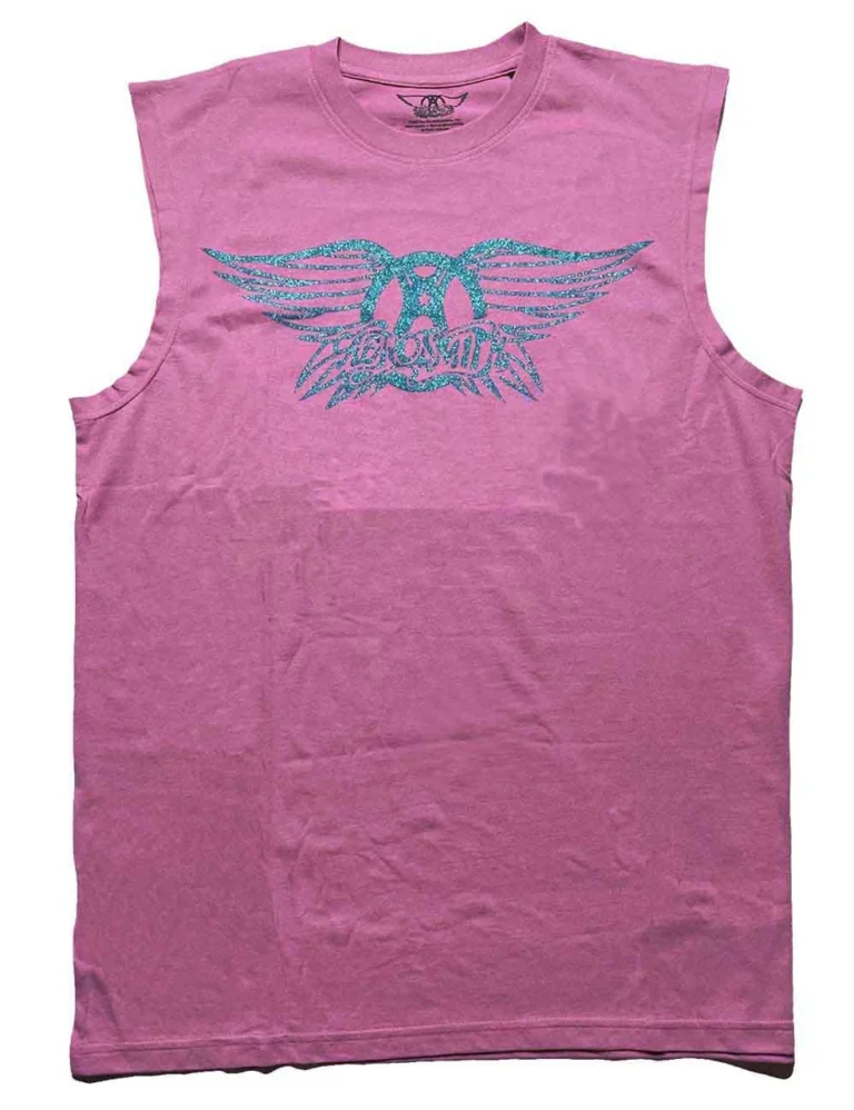 Aerosmith Glitter Print Logo Pink Embellished T-Shirt