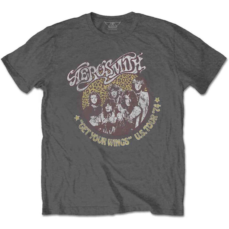 Aerosmith Cheetah Print Charcoal Grey T-Shirt