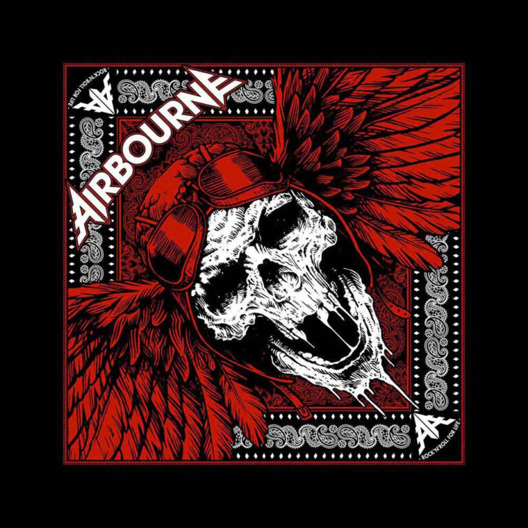 Airbourne Red Skull Black Bandana