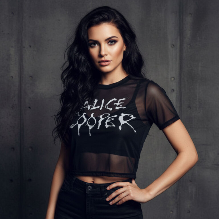 Alice Cooper Ladies Mesh Crop Top: Dripping Logo Black T-Shirt