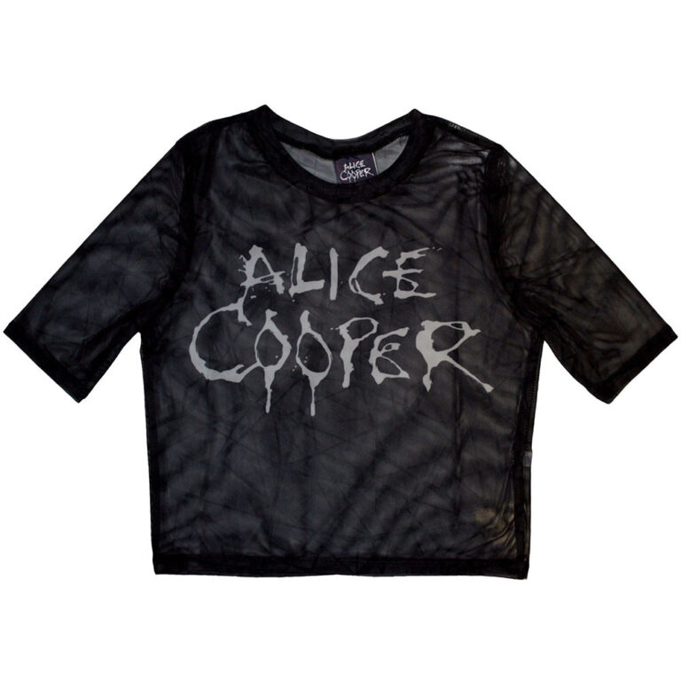 Alice Cooper Ladies Mesh Crop Top: Dripping Logo Black T-Shirt