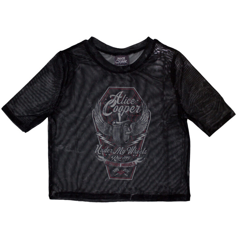 Alice Cooper Ladies Mesh Crop Top: Under My Wheels Black T-Shirt