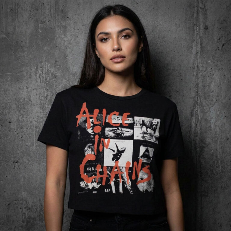Alice In Chains Albums Montage Black Ladies Crop Top