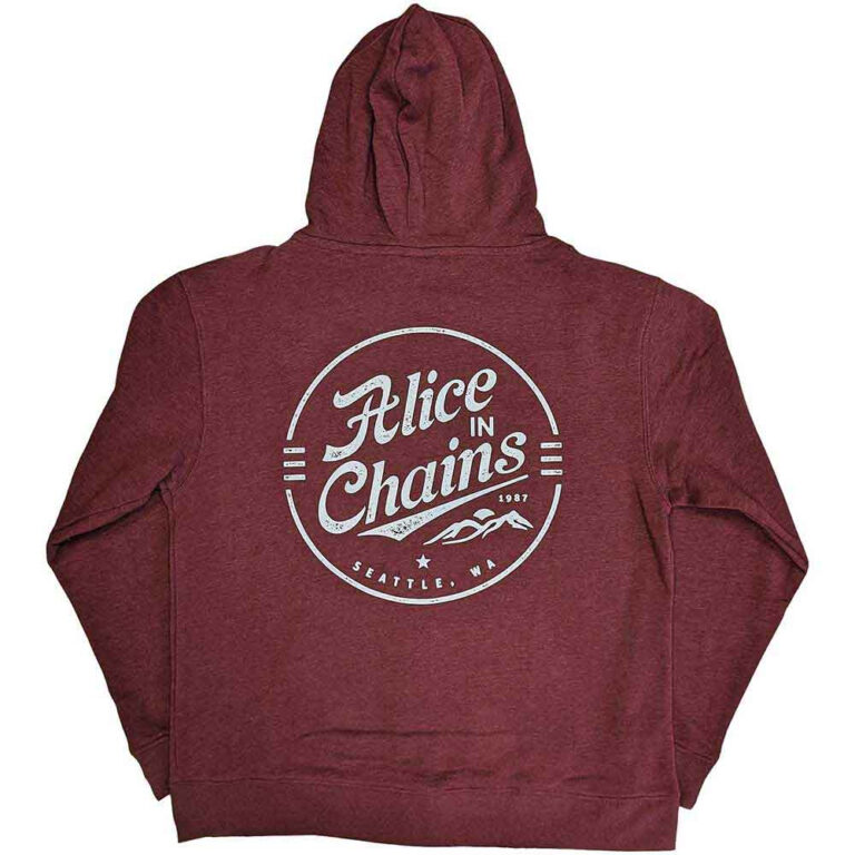 Alice In Chains Circle Emblem Maroon Red Back Print Zip Hoodie