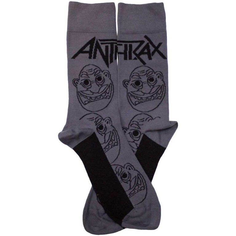 Anthrax Unisex Faces Pattern Mono Charcoal Grey UK Size 7 – 11 Socks