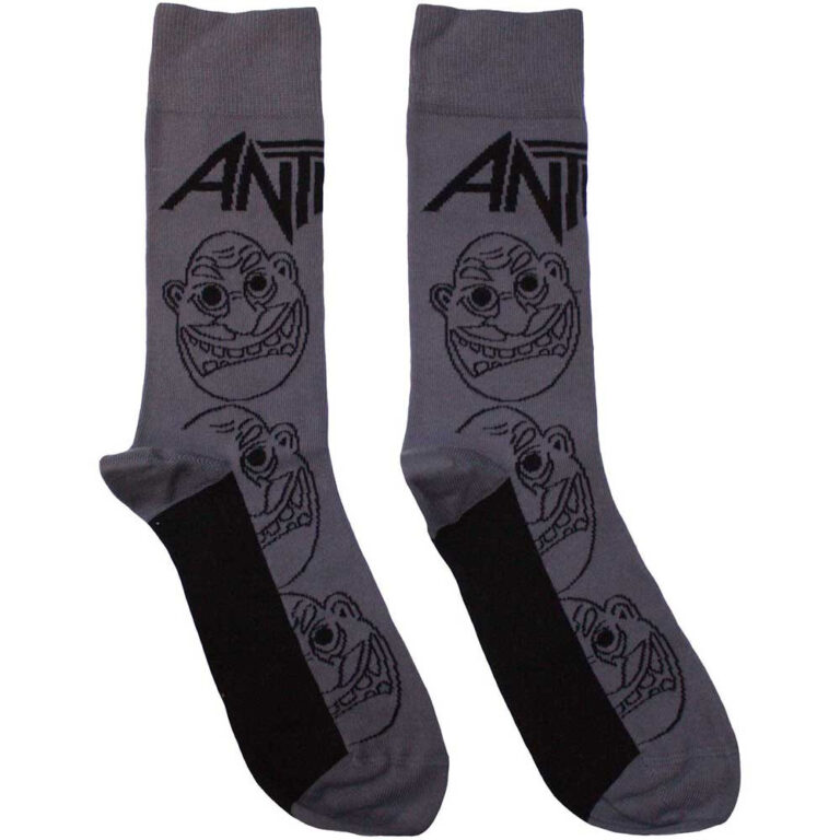 Anthrax Unisex Faces Pattern Mono Charcoal Grey UK Size 7 – 11 Socks