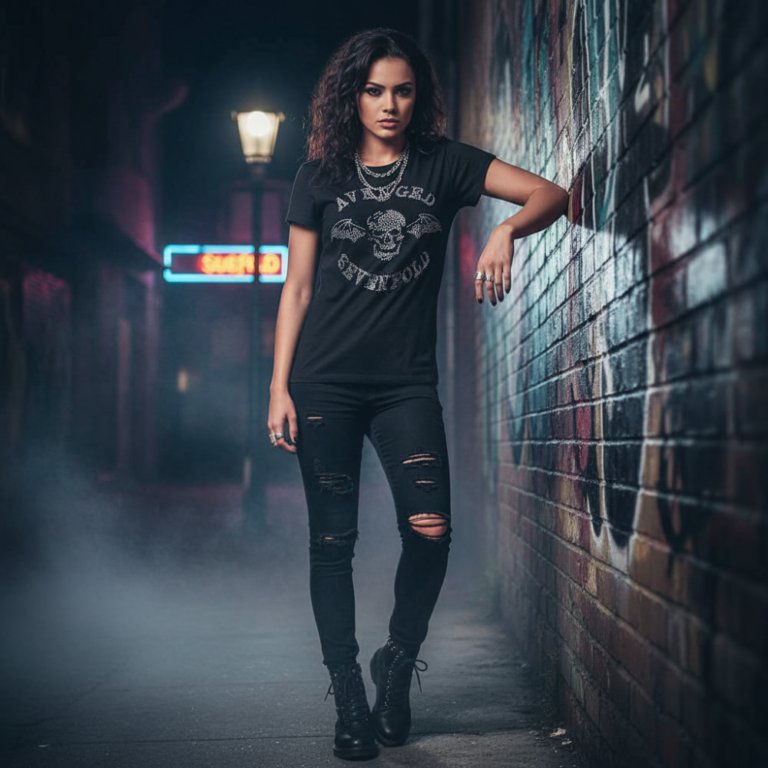 Avenged Sevenfold Death Bat Black Embellished Ladies T-Shirt