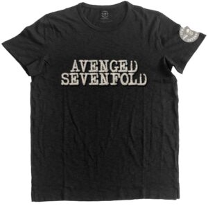 Avenged Sevenfold Logo & Death Bat Applique Black Embellished T-Shirt