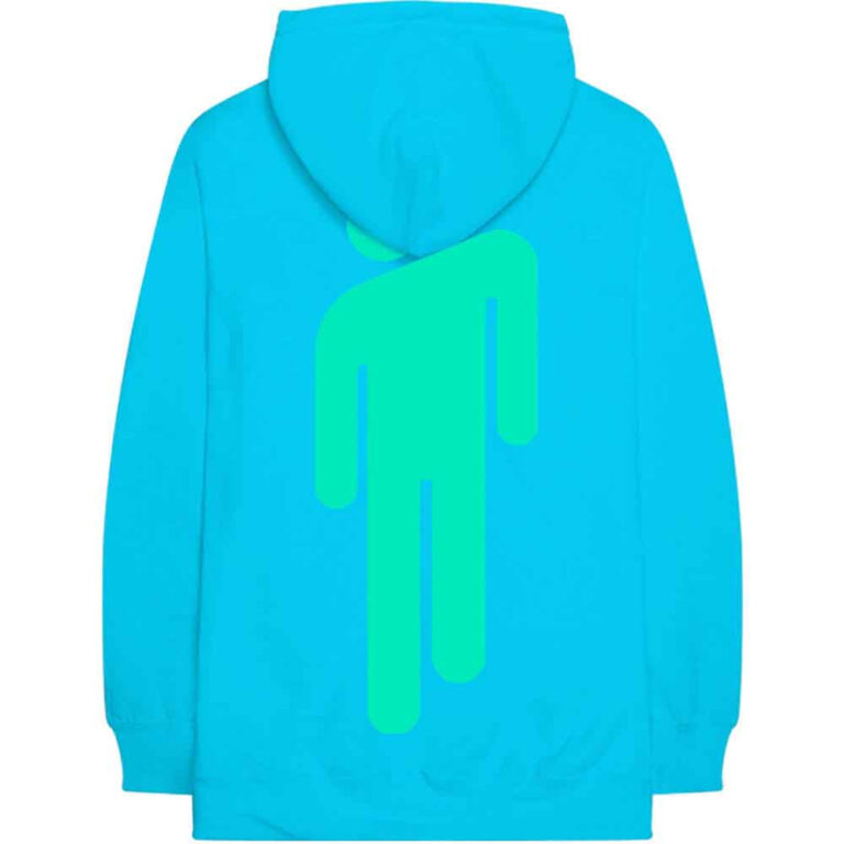 Billie Eilish Logo & Blohsh Neon Blue Back Print Pullover Hoodie