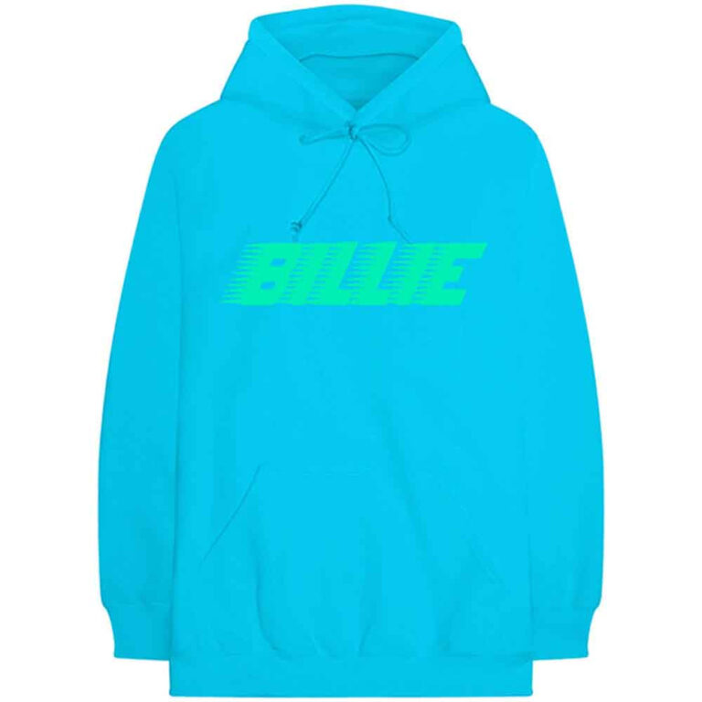 Billie Eilish Logo & Blohsh Neon Blue Back Print Pullover Hoodie