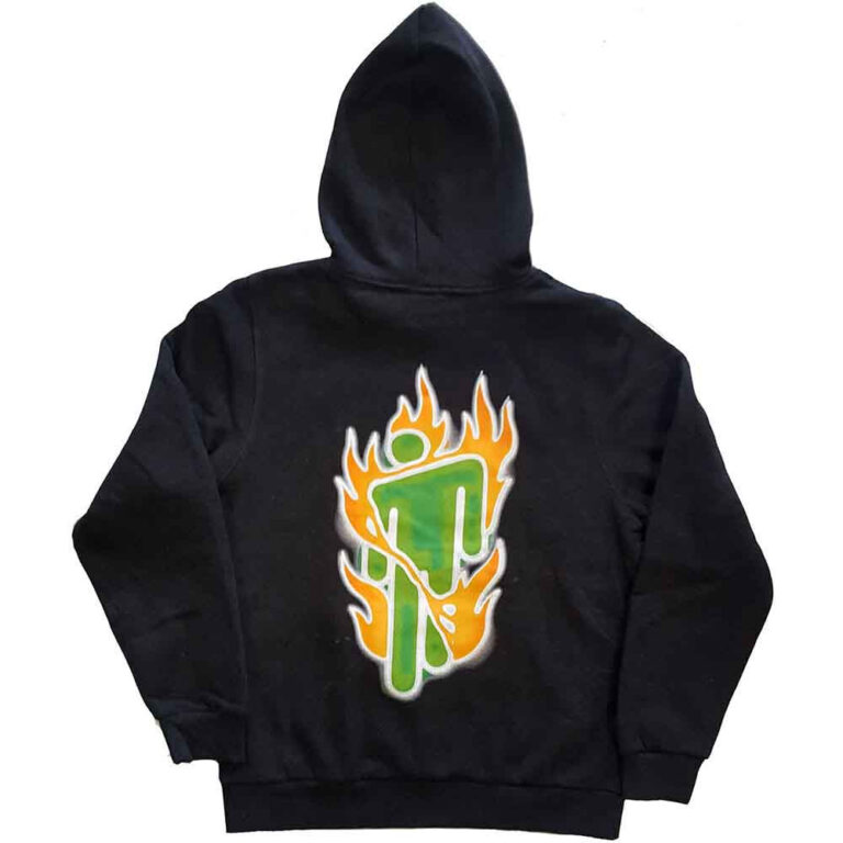 Billie Eilish Airbrush Flames Blohsh Dark Grey Back Print Pullover Hoodie