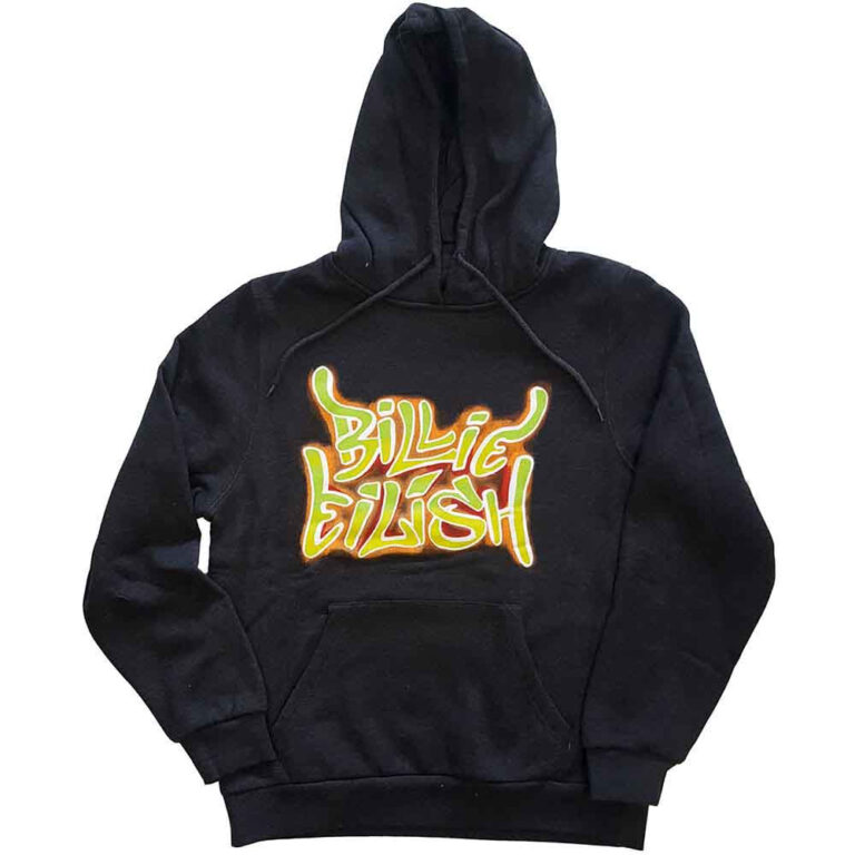 Billie Eilish Airbrush Flames Blohsh Dark Grey Back Print Pullover Hoodie