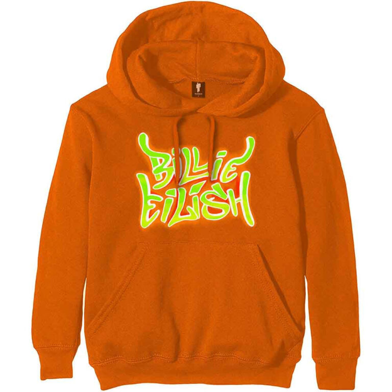 Billie Eilish Airbrush Flames Blohsh Orange Back Print Pullover Hoodie