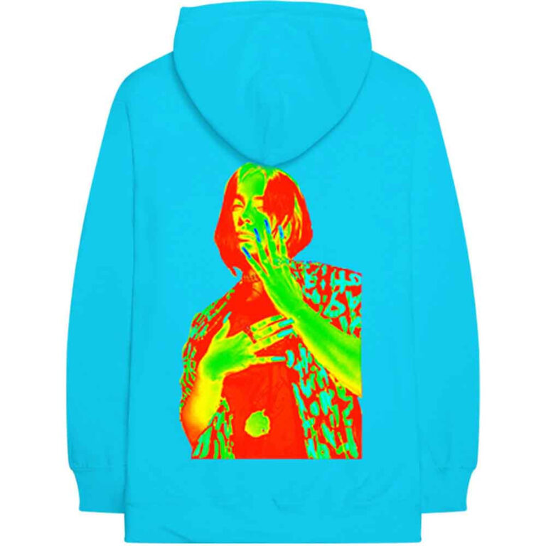 Billie Eilish Thermal Photo Neon Blue Back Print Pullover Hoodie