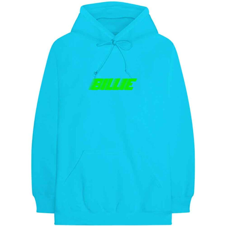 Billie Eilish Thermal Photo Neon Blue Back Print Pullover Hoodie